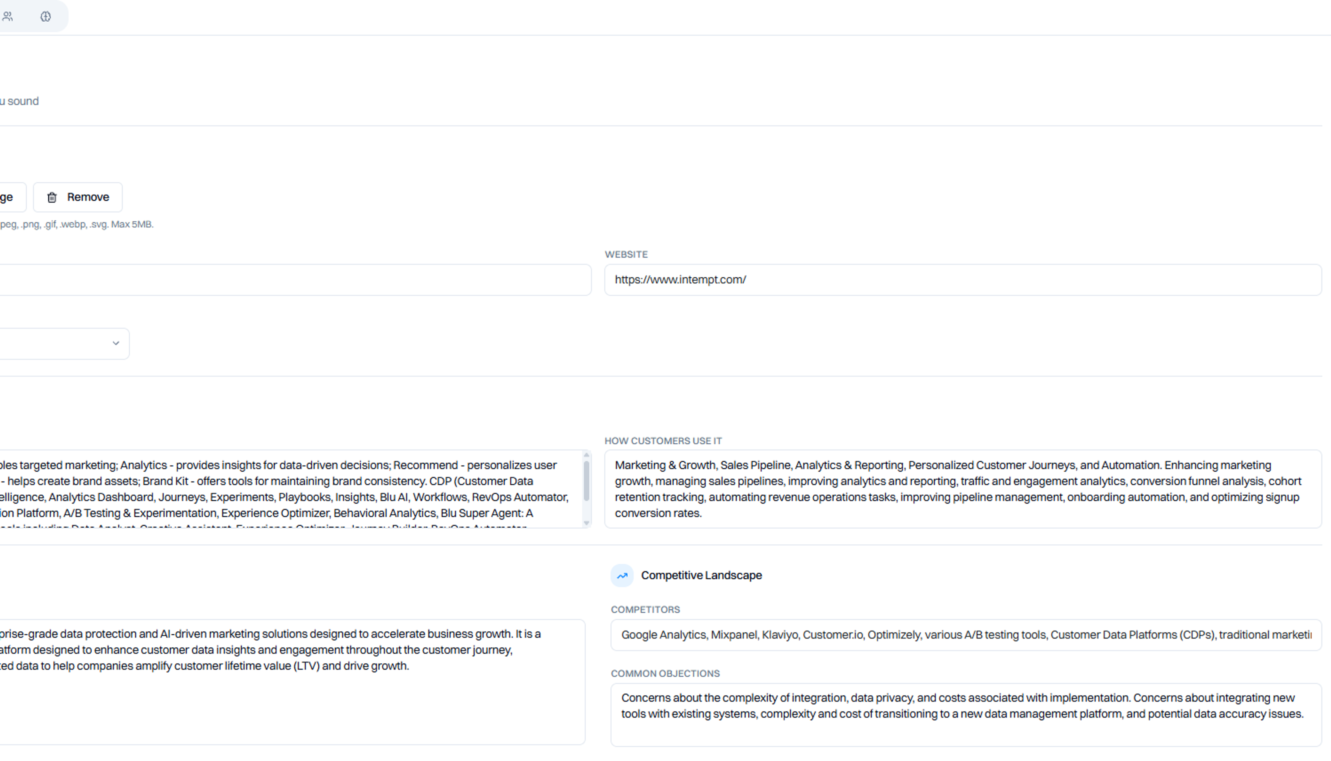 Loading brand context into Blu AI in Intempt
